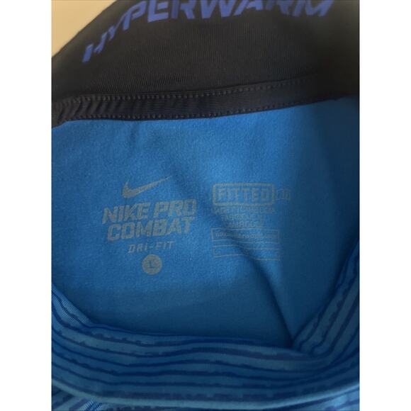 Nike Pro Combat Dri-Fit Hyperwarm Blue Mock Neck Shirt Mens Size Large Thick - Picture 7 of 13